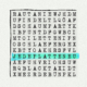 Album-Cover gefüllt mit Schreibmaschinenbuchstaben wie bei einem Wort-Such-Rätsel, die Worte Jede Platte neu aneinandergereiht markiert